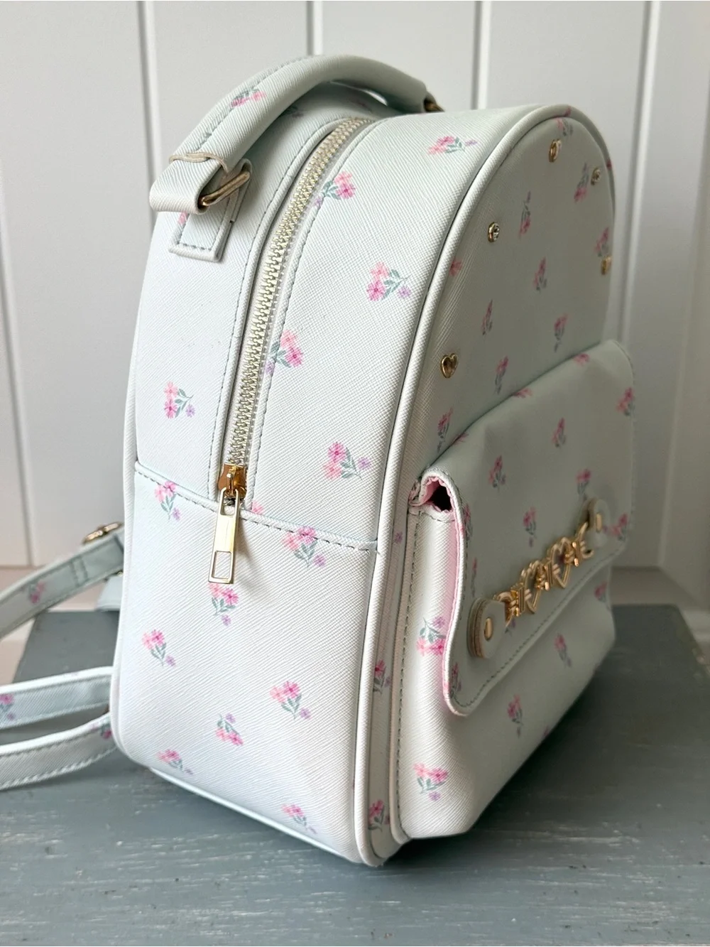 Under One Sky White Floral Mini Backpack Handbag Pink/White